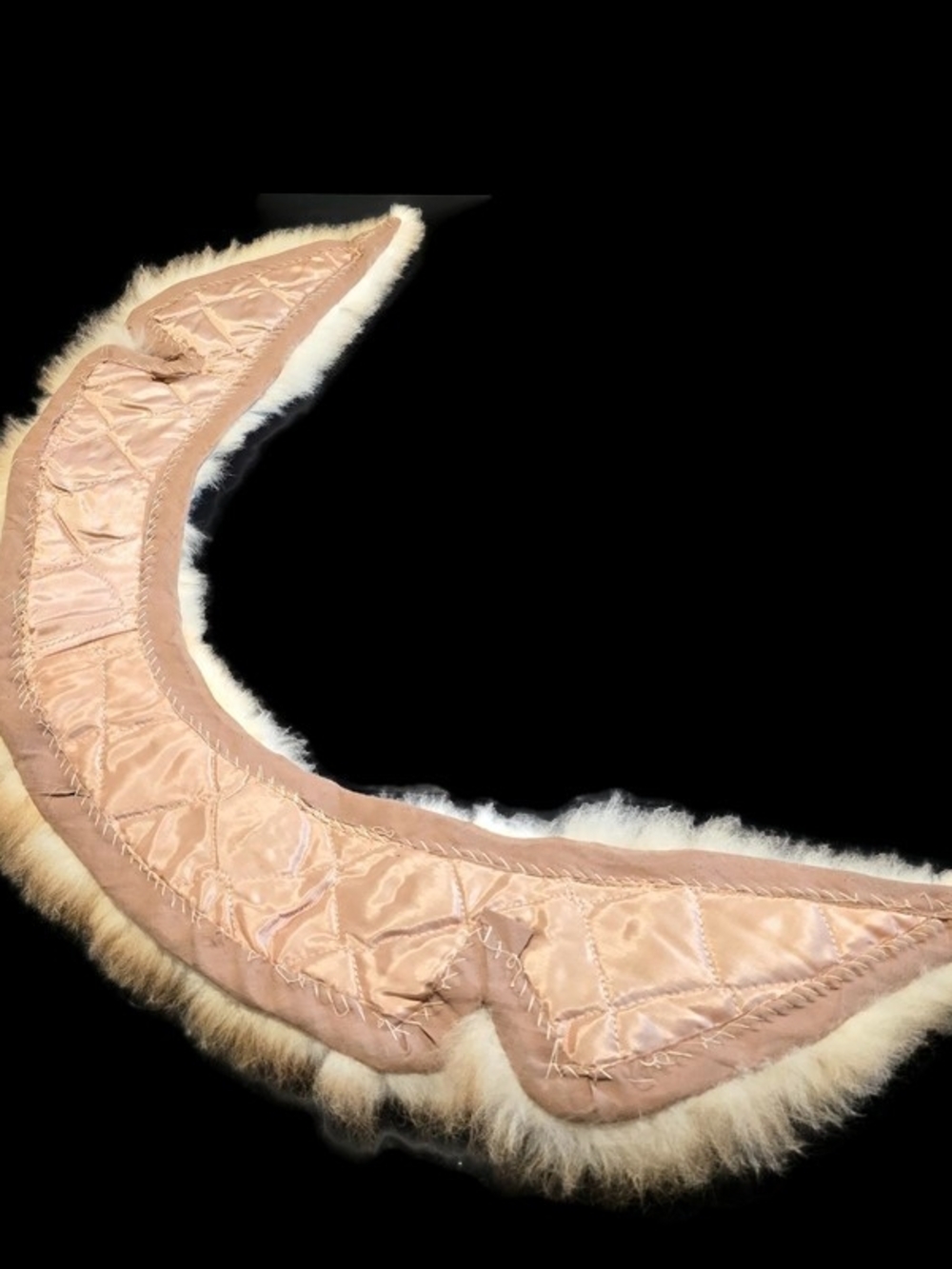 Vintage Fur Shawl Wrap Womens One Size Beige Handmade Quilted Satin Underside - Picture 6 of 16